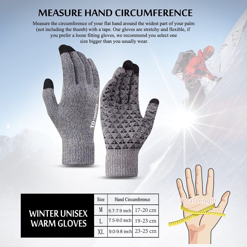 TRENDOUX Winter Gloves, Knit Warm Texting Touch Screen Gloves for Men Women - Anti-Slip - Elastic Cuff - Thermal Soft Lining - Hands Warm in Cold Weather - Light Gray - M - Image 5